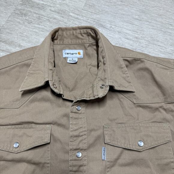 Carhartt Heavy Canvas Pearl Snap Western Button Up Shirt Mens L Beige Workwear - Picture 3 of 10